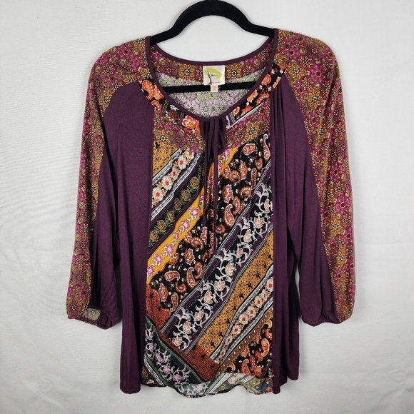 Fig and Flower Anthropologie Pailsey and Floral Print Boho Blouse Size Medium - Picture 1 of 6